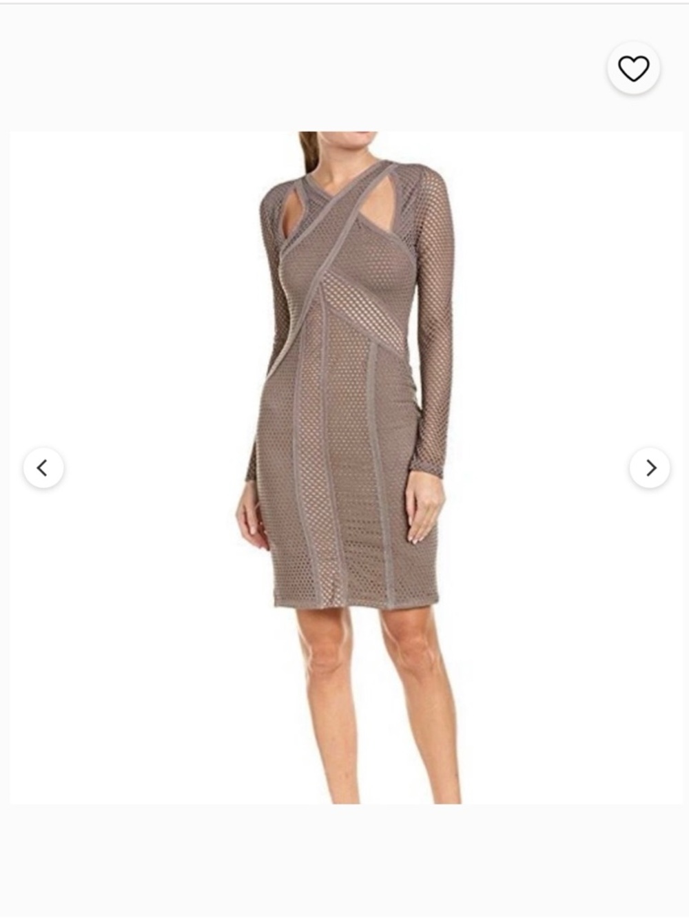 BCBGMaxAzria Taupe Mesh Cutout Long-Sleeve Bodycon Dress